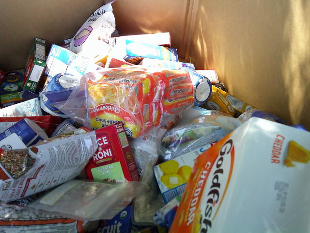 Food in a cardboard container.